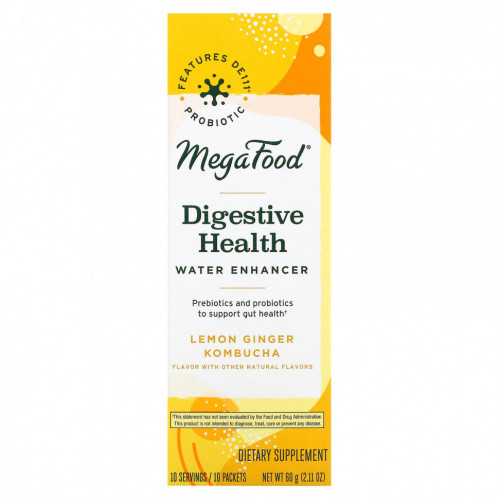 MegaFood, Digestive Health, Water Enhancer, чайный гриб с лимоном и имбирем, 10 пакетиков по 6 г (0,21 унции)