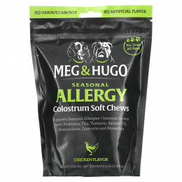 Meg & Hugo, Seasonal Allergy, жевательные таблетки с молозивом, для собак, для всех возрастов, курица, 120 жевательных таблеток, 390 г (13,76 унции)