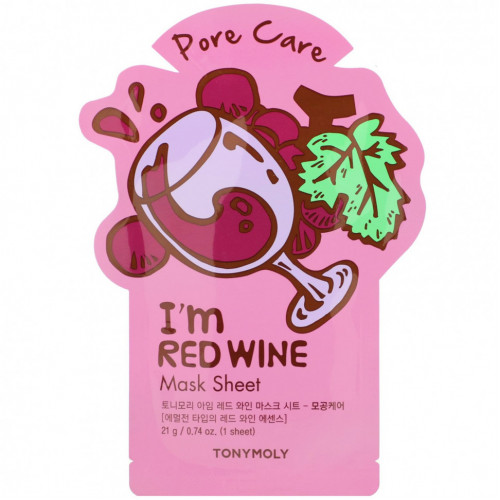 Tony Moly, I'm Red Wine, тканевая маска для ухода за порами, 1 шт., 21 г (0,74 унции)