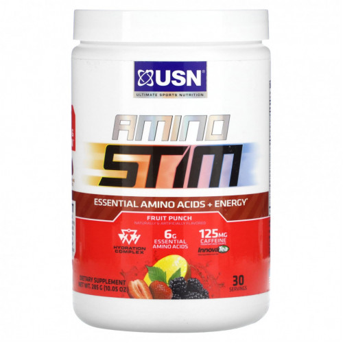 USN, Amino Stim, незаменимые аминокислоты и энергия, фруктовый пунш, 285 г (10,05 унции)