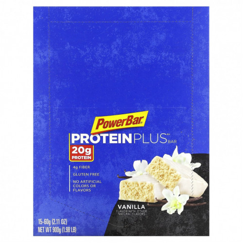 PowerBar, Батончик Protein Plus, ваниль, 15 батончиков, 60 г (2,11 унции)