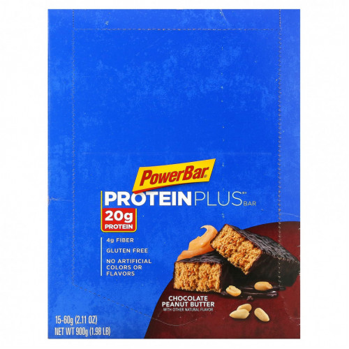 PowerBar, Protein Plus, батончик с арахисовой пастой, 15 батончиков, 60 г (2,11 унции)