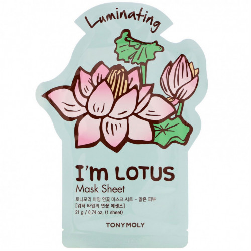 Tony Moly, I'm Lotus,тканевая маска для придания сияния, 1 шт., 21 г (0,74 унции)