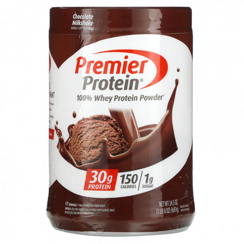 Premier Protein, Порошок из 100% сывороточного протеина, шоколадный молочный коктейль, 697 г (1 фунт 8 унций)