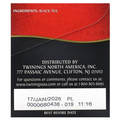 Twinings, Pure Black Tea, English Breakfast, Extra Bold, 20 чайных пакетиков, 50 г (1,76 унции)