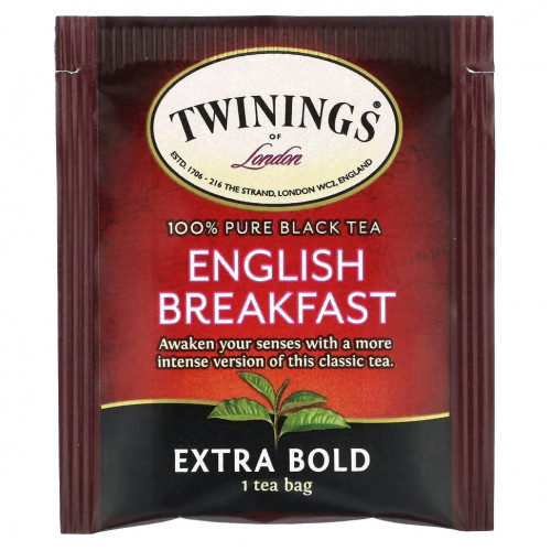 Twinings, Pure Black Tea, English Breakfast, Extra Bold, 20 чайных пакетиков, 50 г (1,76 унции)