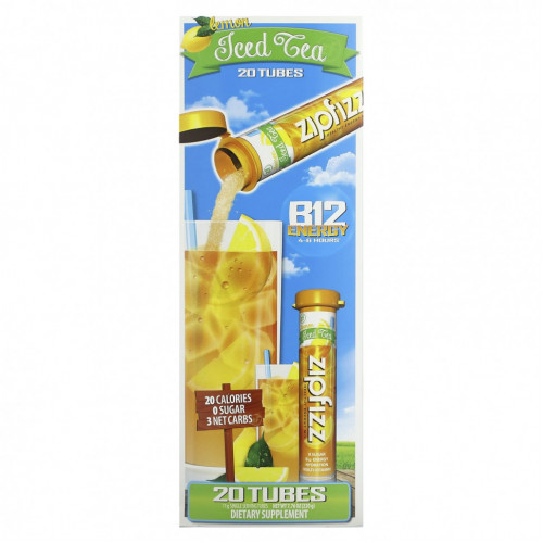 Zipfizz, Чай со льдом, смесь для здоровой энергии с витамином B12, лимоном, 20 тюбиков по 11 г (0,39 унции)