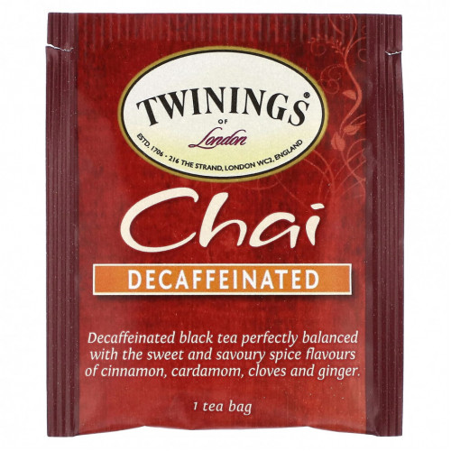 Twinings, Chai, без кофеина, 20 чайных пакетиков в индивидуальной упаковке, 40 г (1,41 унции)