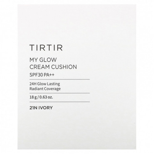 TIRTIR, My Glow Cream Cushion, SPF 30 PA ++, 21N цвет слоновой кости, 18 г (0,63 унции)