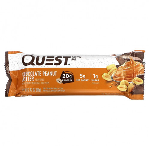 Quest Nutrition, Protein Bar, шоколадно-арахисовая паста, 4 батончика, 60 г (2,12 унции)