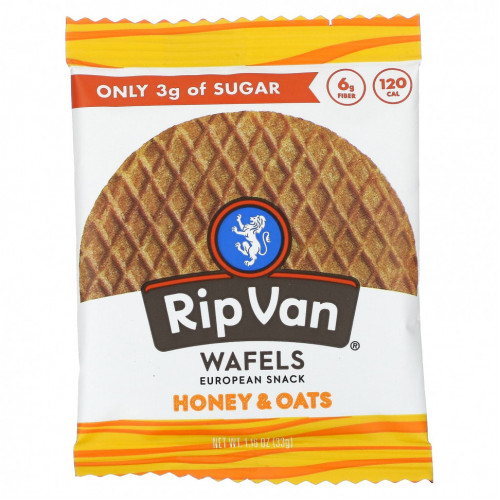 Rip Van Wafels, Мед и овес, 4 пакетика, 33 г (1,16 унции) каждый