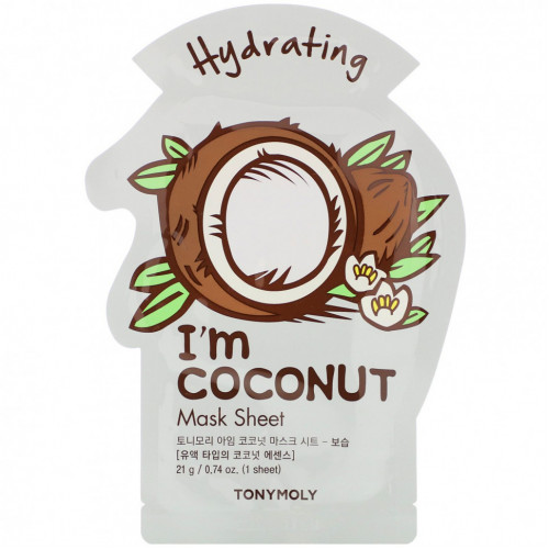 Tony Moly, I'm Coconut,увлажняющая тканевая маска, 1 шт., 21 г (0,74 унции)