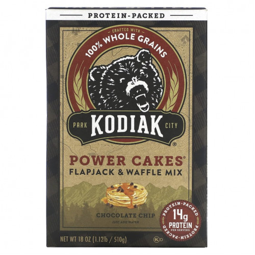 Kodiak Cakes, Power Cakes, смесь для лепешки и вафли, с шоколадной крошкой, 510 г (18 унций)