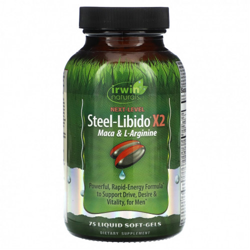 Irwin Naturals, Steel-Libido X2, мака и L-аргинин, 75 желатиновых капсул