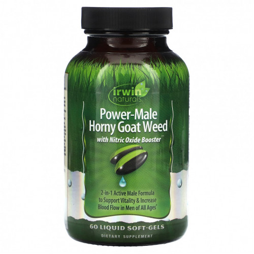 Irwin Naturals, Power-Male Horny Goat Weed, с бустером оксида азота, 60 желатиновых капсул