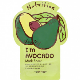 Tony Moly, I'm Avocado, питательная тканевая маска, 1 шт., 21 г (0,74 унции)