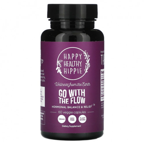 Happy Healthy Hippie, Go With the Flow, гормональный баланс и облегчение, 60 растительных капсул