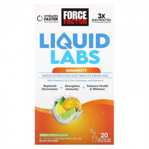 Force Factor, Liquid Labs, Immunity, цитрусовые, 20 пакетиков по 7,4 г (0,26 унции)