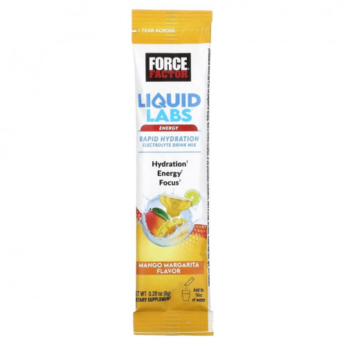 Force Factor, Liquid Labs, Energy, манго и маргарита, 20 пакетиков по 8 г (0,28 унции)