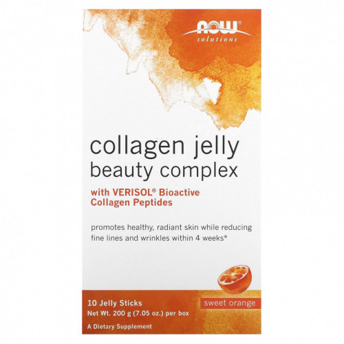 NOW Foods, Solutions, Collagen Jelly Beauty Complex, сладкий апельсин, 10 желейных палочек, 20 г (0,705 унции)