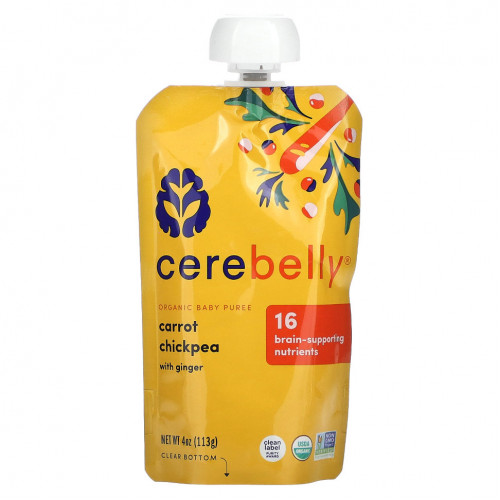 Cerebelly, Organic Baby Puree, Carrot Chickpea with Ginger, 6 Pouches, 4 oz (113 g) Each