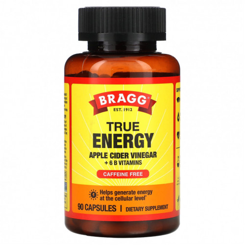 Bragg, True Energy, яблочный уксус и 6 витаминов группы B, без кофеина, 90 капсул