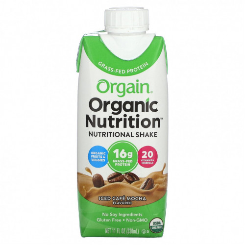 Orgain, Organic Nutrition, питательный коктейль, ледяной кофейный мокко, 4 пакетика, по 330 мл (11 жидк. Унций)