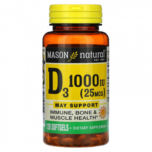 Mason Natural, Vitamin D3, 25 mcg (1,000 IU), 120 Softgels