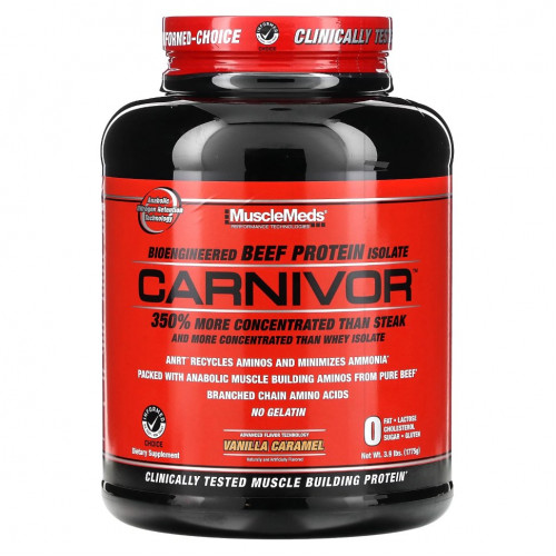 MuscleMeds, Carnivor, изолят белка говядины биоинженерной обработки, с ванильной карамелью, 4.2 фунта (1915.2 г)