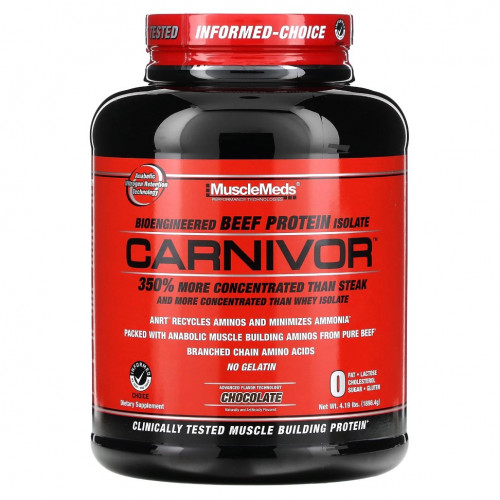 MuscleMeds, Carnivor, биоинженерный изолят говяжьего протеина, шоколад, 1898,4 г (4,19 фунта)