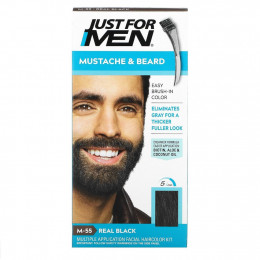 Just for Men, Гель для окрашивания усов и бороды Mustache & Beard, кисточка в комплекте, оттенок черный M-55, 2 шт. по 14 г