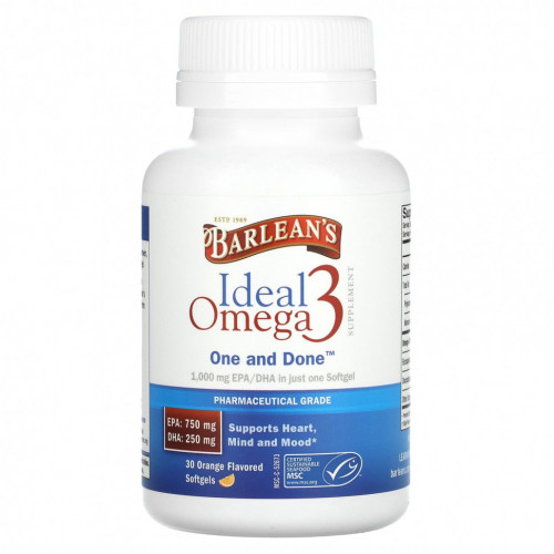 Barlean's, Ideal Omega 3, апельсин, 30 мягких таблеток