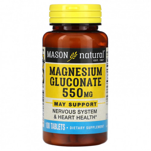 Mason Natural, Magnesium Gluconate, 550 mg, 100 Tablets