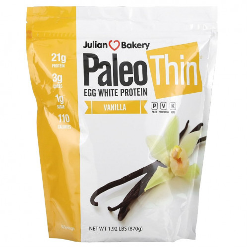 Julian Bakery, Paleo Thin, протеин из яичного белка, ваниль, 870 г (1,92 фунта)