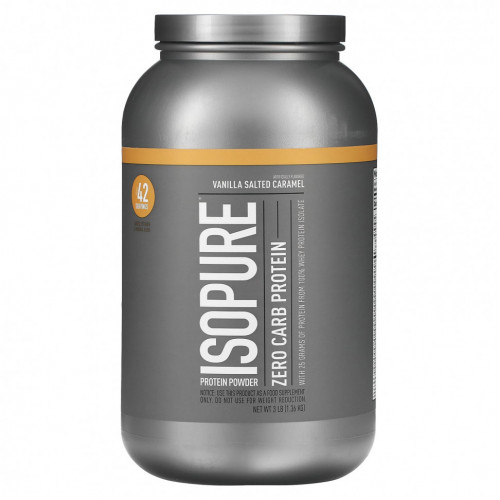 Isopure, IsoPure, протеиновый порошок, ноль углеводов, ваниль, соль, карамель, 3 ф. (1,36 кг)