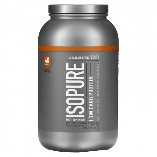 Isopure, IsoPure, Белковый порошок, Низкоуглеводный, Шоколад и арахисовое масло, 3 фунта (1,36 кг)