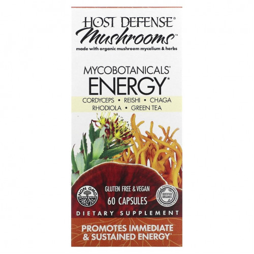 Fungi Perfecti Host Defense, Mushrooms, MycoBotanicals, Energy, 60 капсул