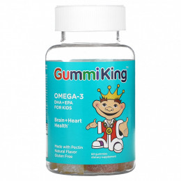 GummiKing, Омега-3 ДГК + ЭПК для детей, клубника, апельсин и лимон, 60 жевательных конфет