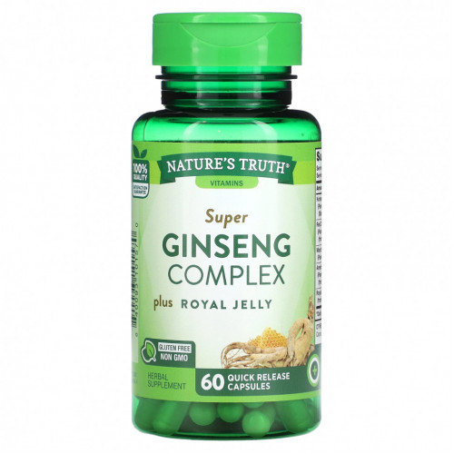 Nature's Truth, Super Ginseng Complex Plus, маточное молочко, 60 капсул с быстрым высвобождением