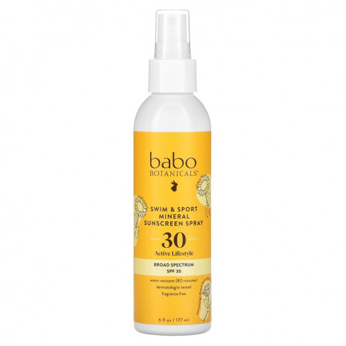 Babo Botanicals, Swim & Sport, солнцезащитный спрей с минералами, SPF 30, 177 мл (6 жидк. Унций)