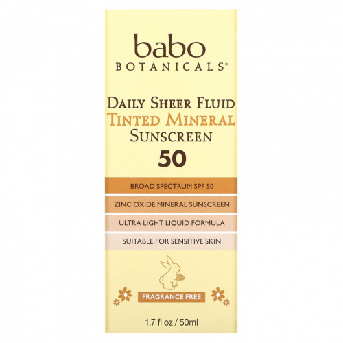 Babo Botanicals, Daily Sheer, флюид, тонирующее солнцезащитное средство с минералами 50, без отдушек, 50 мл (1,7 жидк. Унции)