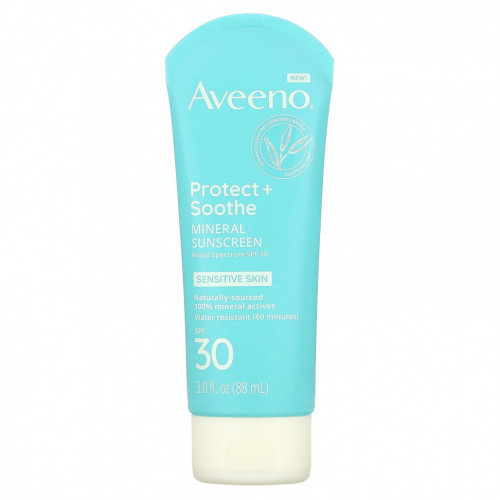 Aveeno, Минеральное солнцезащитное средство для защиты и успокоения, SPF 30, 88 мл (3 жидк. Унции)