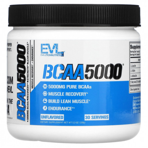 EVLution Nutrition, BCAA5000, без добавок, 5000 мг, 150 г (5,3 унции)