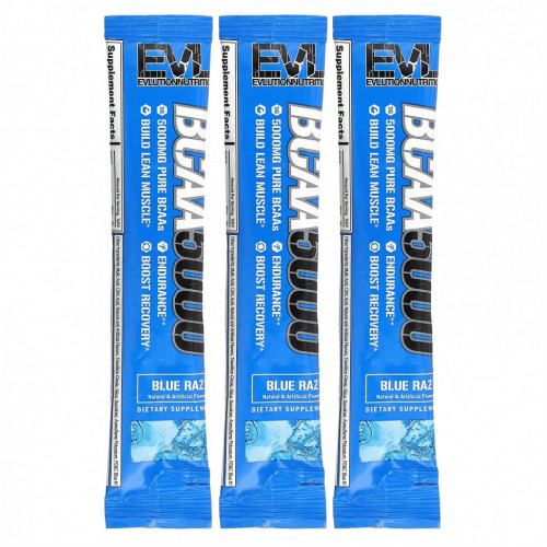 EVLution Nutrition, BCAA5000, Blue Raz, 3 пакетика по 9,2 г (0,3 унции)