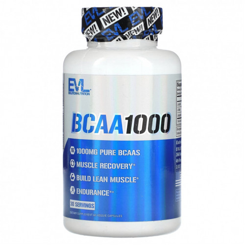 EVLution Nutrition, BCAA1000, 500 мг, 60 растительных капсул