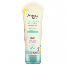 Aveeno, Для детей, солнцезащитное средство с оксидом цинка для постоянной защиты, для чувствительной кожи, SPF 50, 88 мл (3 жидк. Унции)