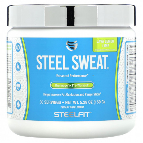 SteelFit, Steel Sweat, термогенный перед тренировкой, лава, лимон и лайм, 150 г (5,29 унции)