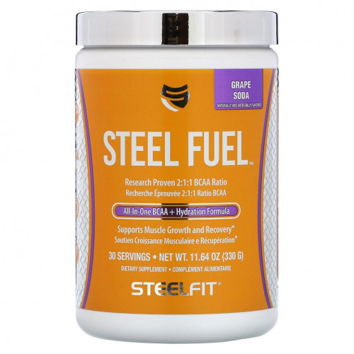 SteelFit, Steel Fuel, универсальное средство с разветвленной цепью и BCAA + Hydration Formula, виноградная сода, 330 г (11,64 унции)