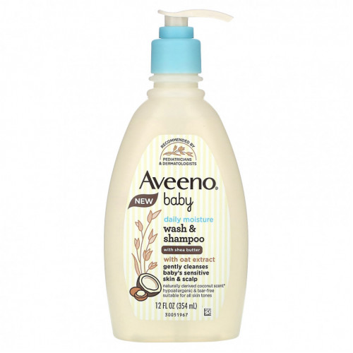 Aveeno, Увлажняющий шампунь и ежедневное увлажняющее средство для детей с маслом ши, кокос, 354 мл (12 жидк. Унций)