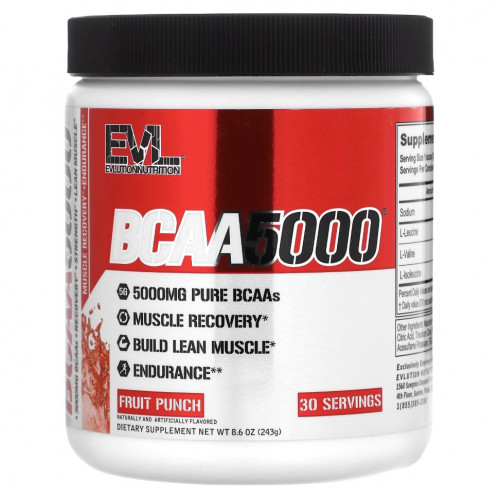 EVLution Nutrition, BCAA 5000, фруктовый пунш, 243 г (8,6 унции)